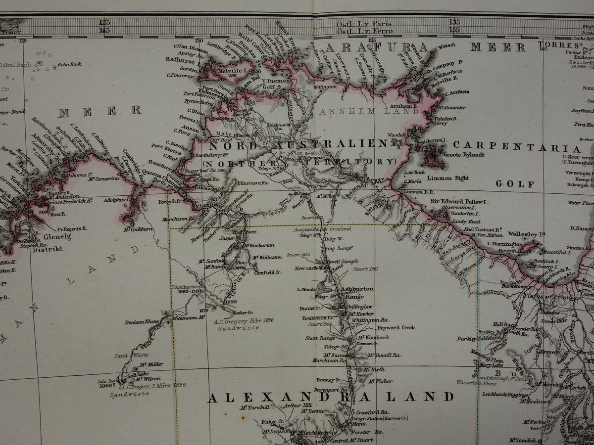 Vintage map of Australia from 1877 original old antique map Sydney Melbourne Perth historical maps