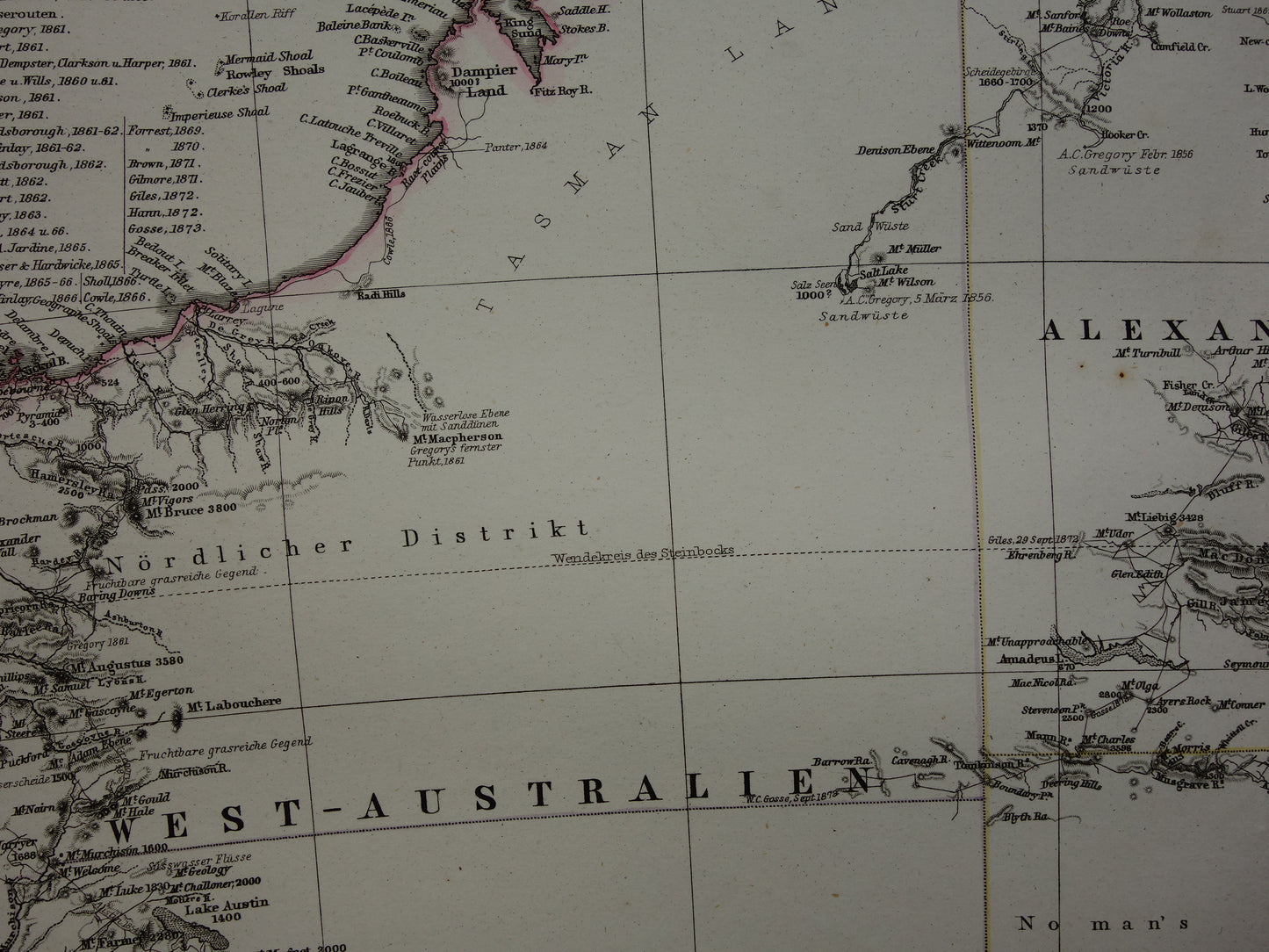 Vintage map of Australia from 1877 original old antique map Sydney Melbourne Perth historical maps