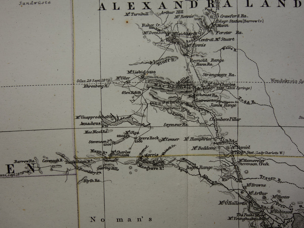 Vintage map of Australia from 1877 original old antique map Sydney Melbourne Perth historical maps