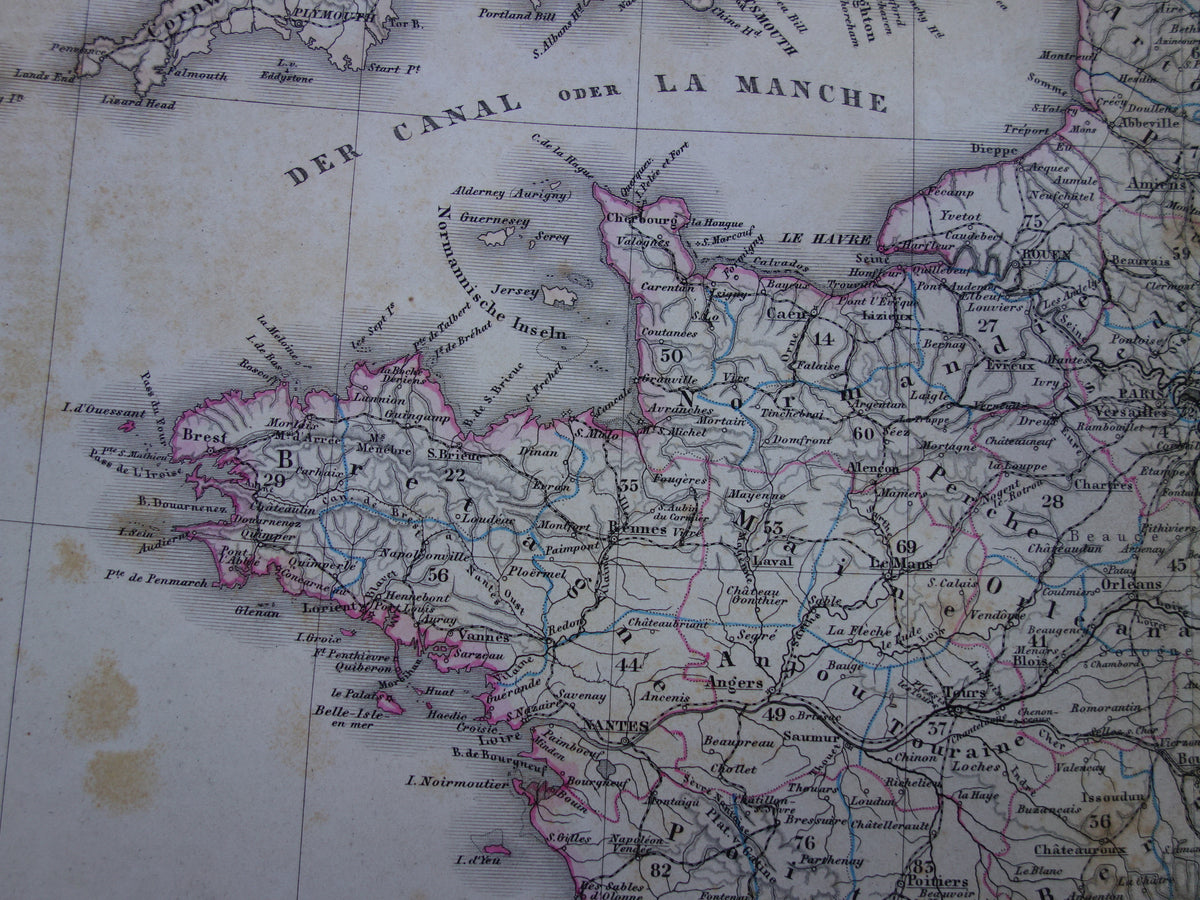 FRANKRIJK oude kaart van Frankrijk 1872 originele antieke landkaart/poster met jaartal
