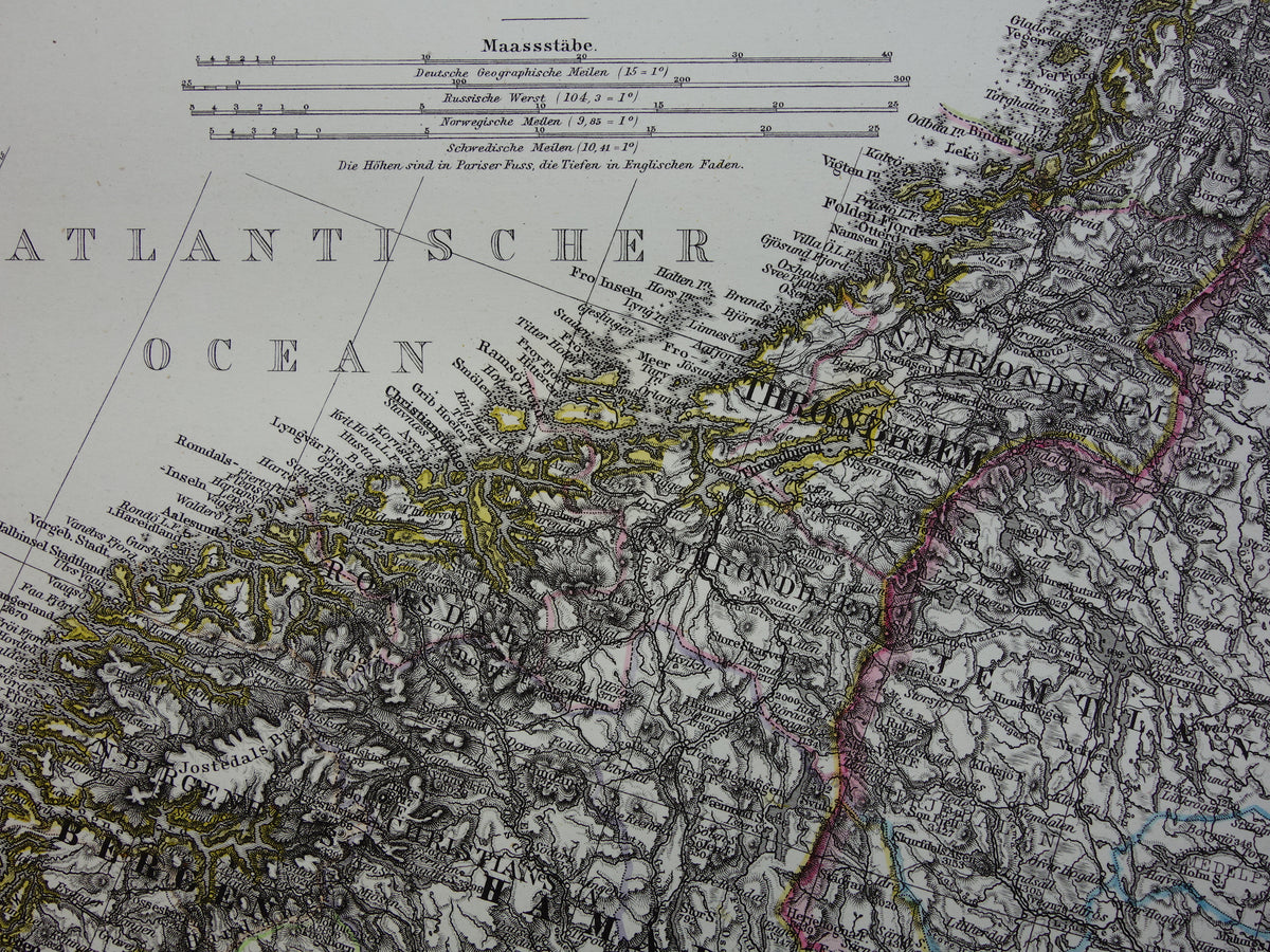 Old map of Norway original antique map Finland Oslo Sweden Stockholm vintage poster