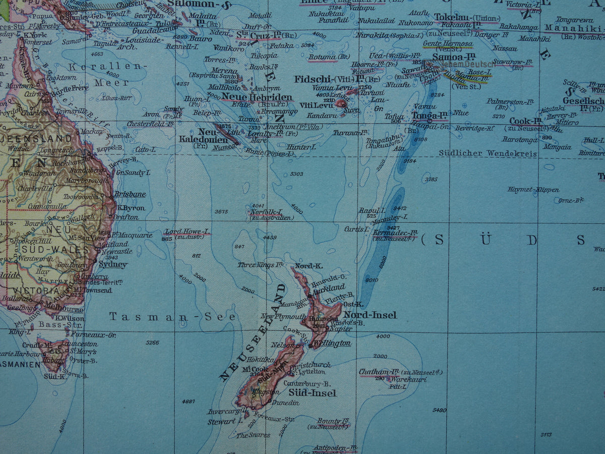 Old map of Oceania from 1928 original antique map Australia Indonesia New Zealand vintage maps