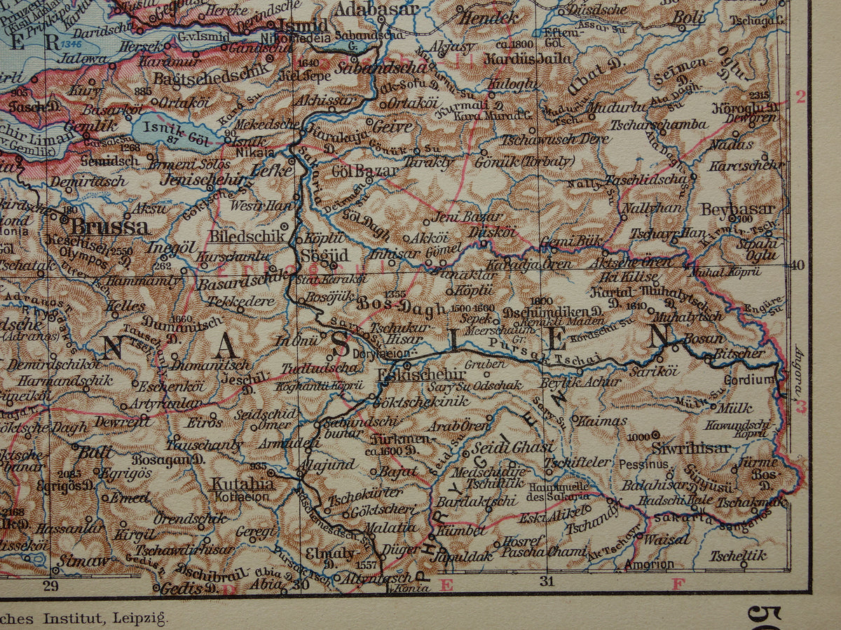Turkije oude kaart van Zee van Marmara Istanbul Bursa originele vintage landkaart Istanboel