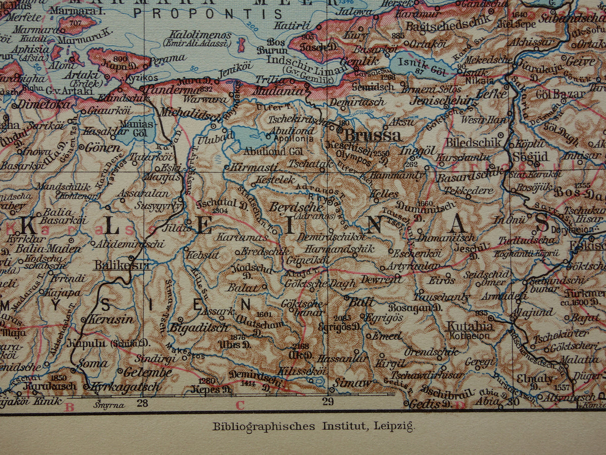 Turkije oude kaart van Zee van Marmara Istanbul Bursa originele vintage landkaart Istanboel
