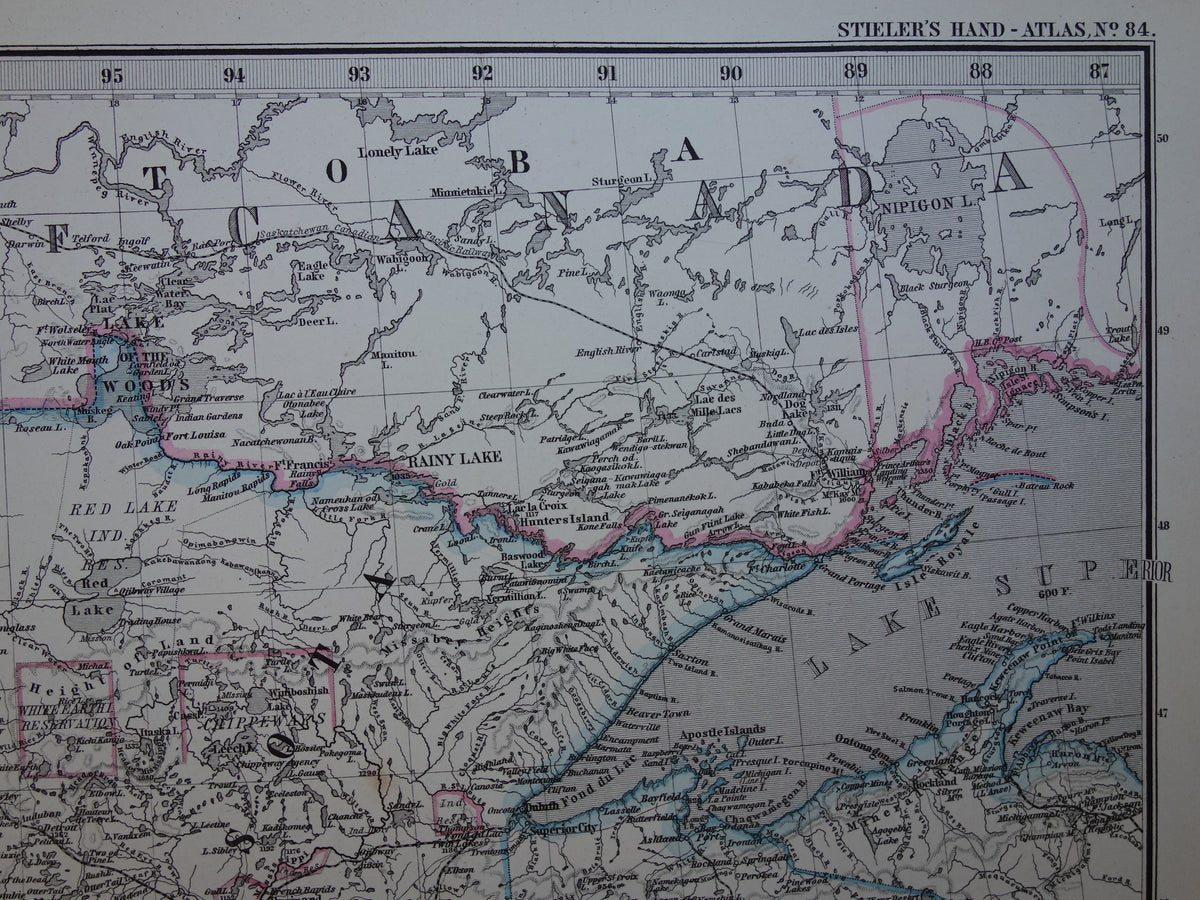 MINNESOTA IOWA Antieke kaart van de VS uit 1884 originele oude landkaart Wisconsin Dakota Nebraska Verenigde Staten