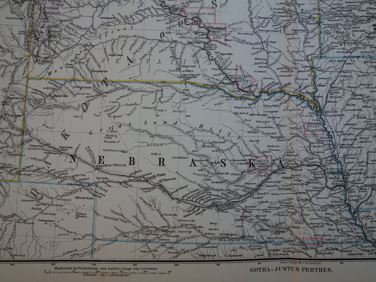 MINNESOTA IOWA Antieke kaart van de VS uit 1884 originele oude landkaart Wisconsin Dakota Nebraska Verenigde Staten