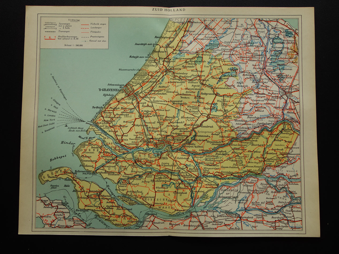 South Holland Old map of the province of South Holland from 1934 original vintage historical map