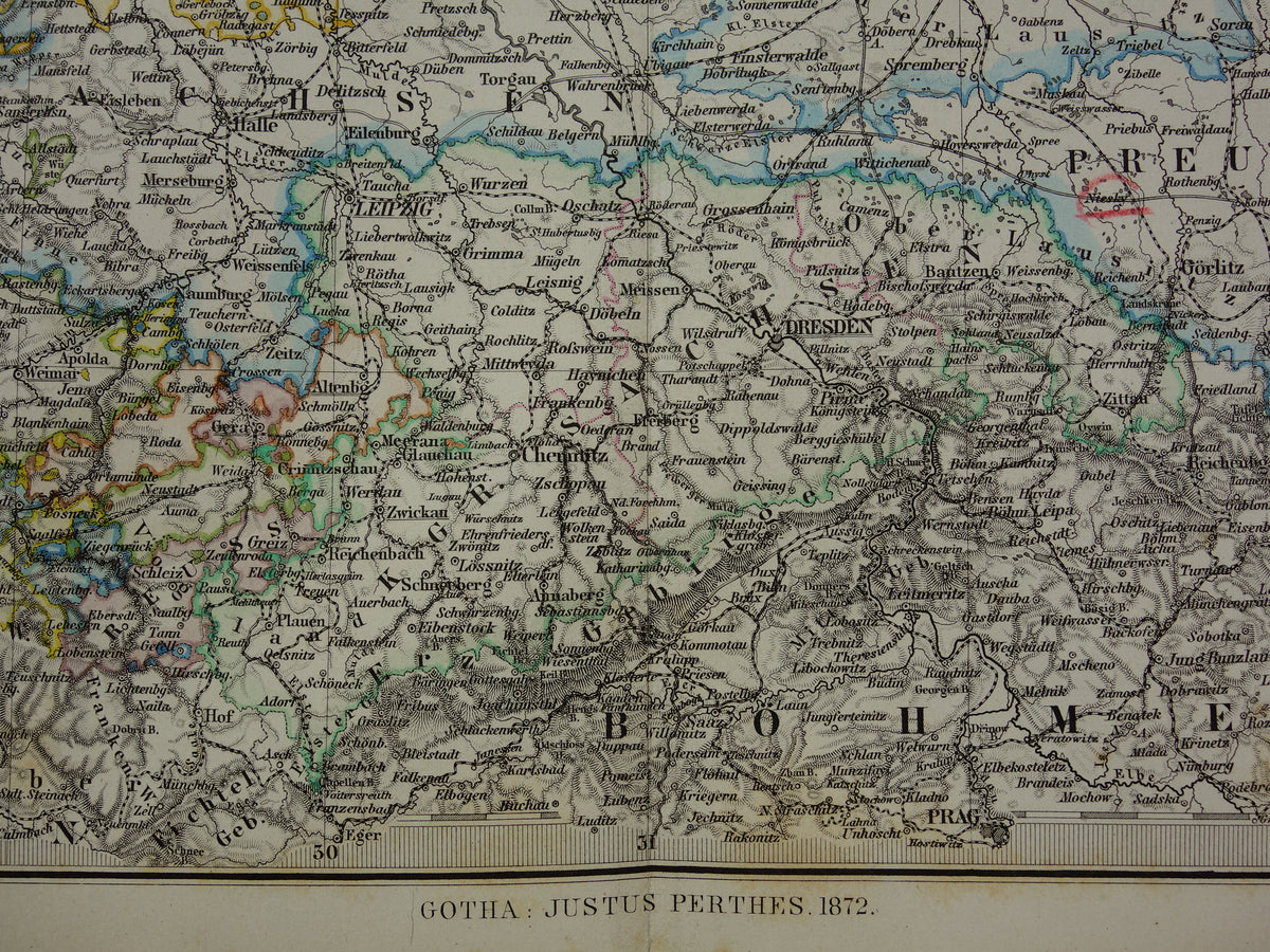 DUITSLAND Oude landkaart van noord-Duitsland uit 1872 originele 150+ jaar oude antieke kaart Berlijn Brandenburg