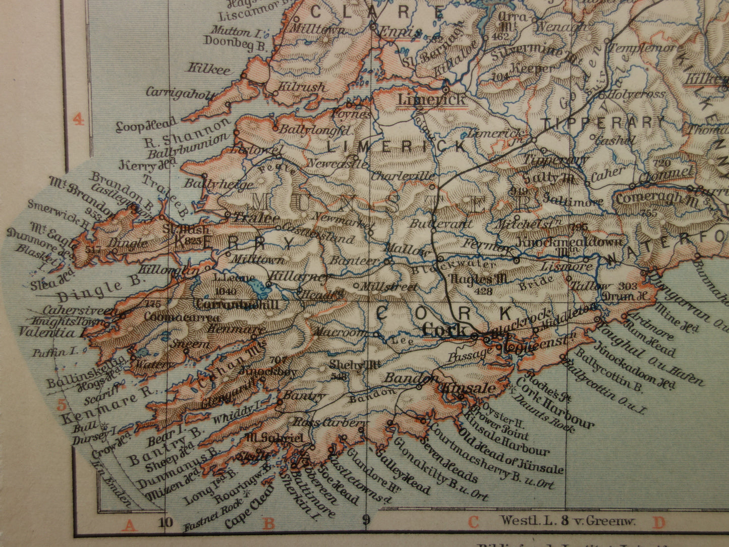IRELAND old map of Ireland 1905 original antique German map of Dublin Killarney