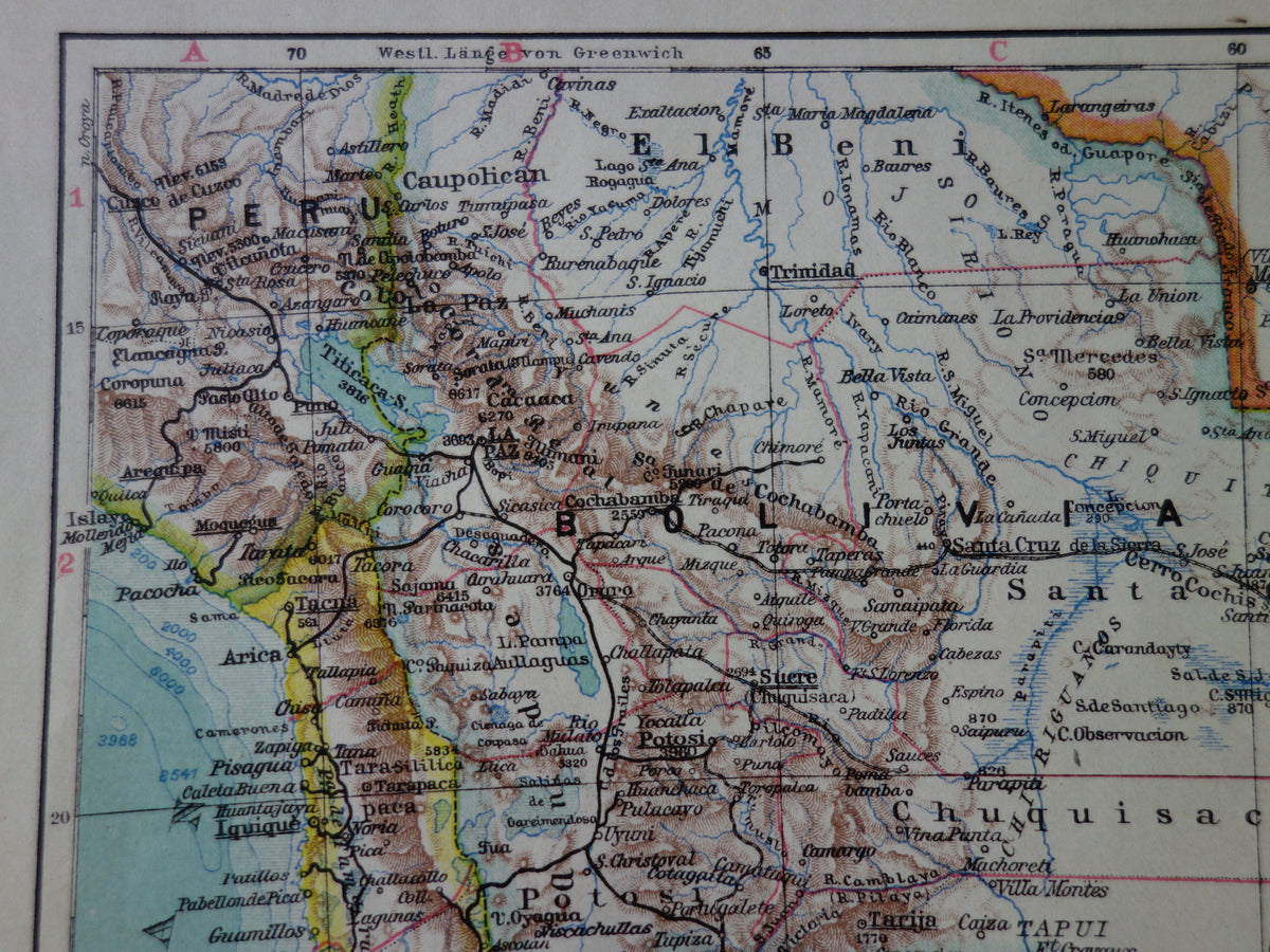 SOUTH AMERICA old map of Argentina Chile Uruguay detailed vintage map from 1928 Paraguay Bolivia
