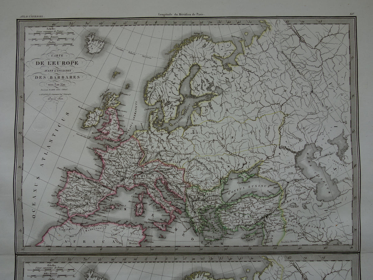 History of Europe ancient maps fall of the Roman Empire - Charlemagne 800 - Emperor Charles 5 1500 - original old map