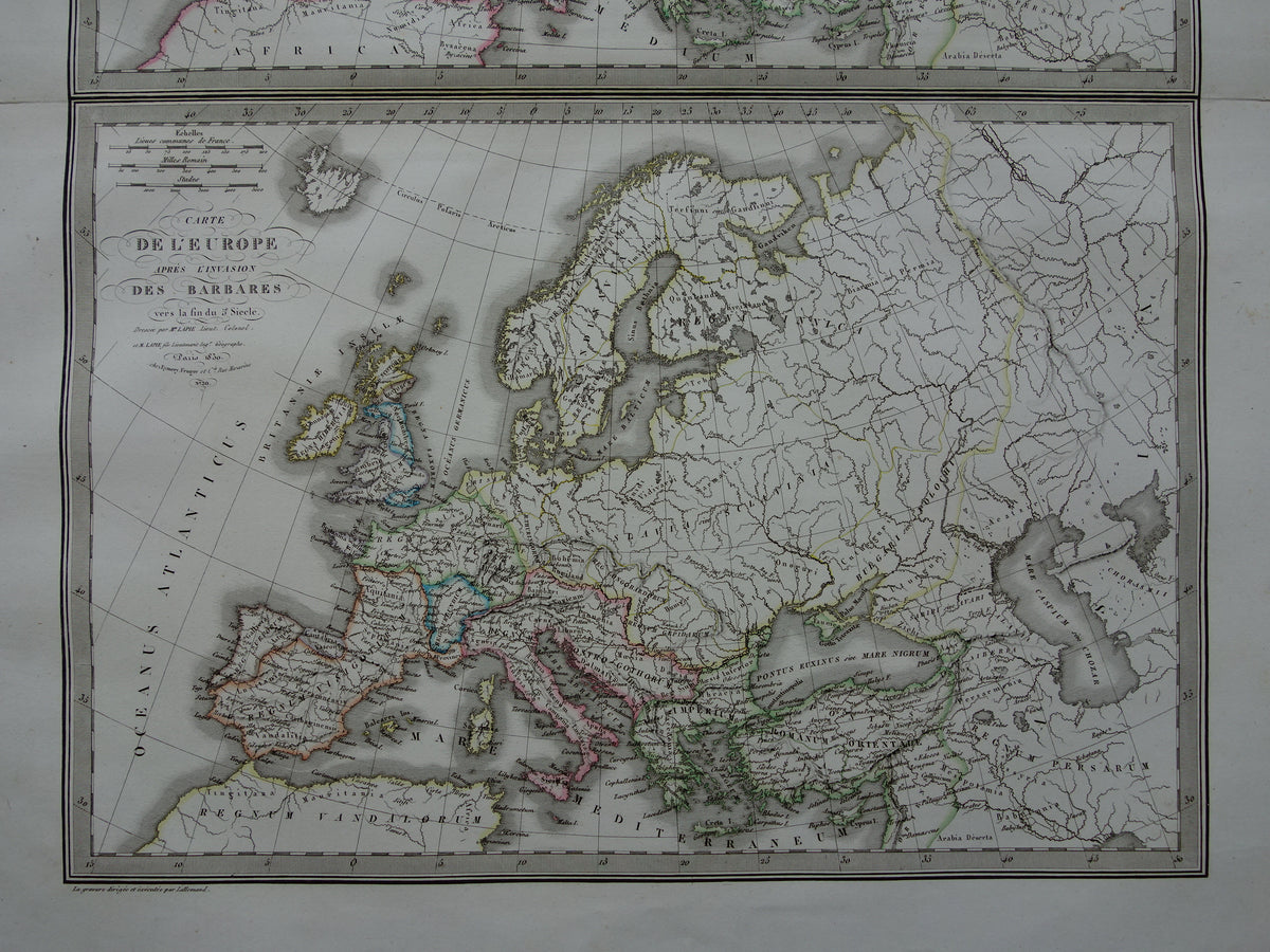History of Europe ancient maps fall of the Roman Empire - Charlemagne 800 - Emperor Charles 5 1500 - original old map