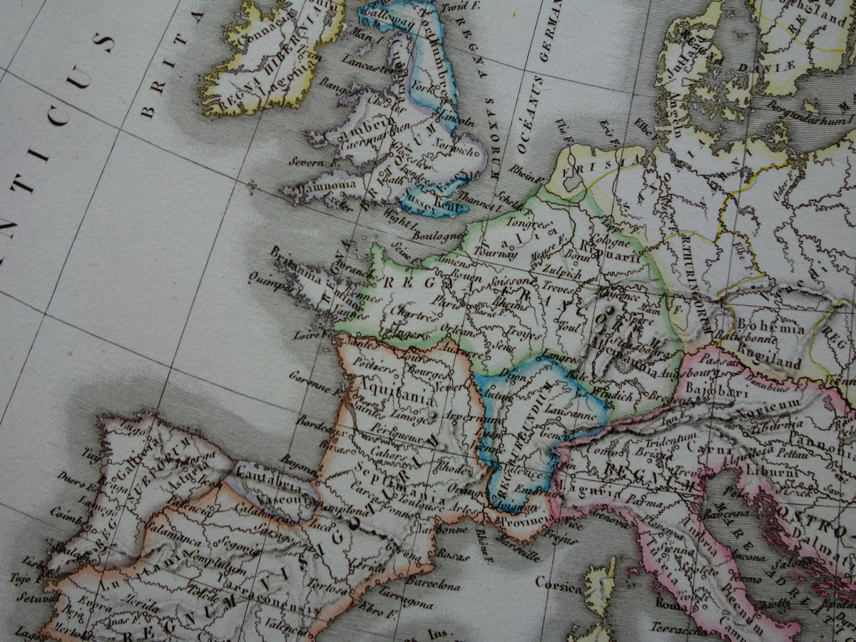 History of Europe ancient maps fall of the Roman Empire - Charlemagne 800 - Emperor Charles 5 1500 - original old map