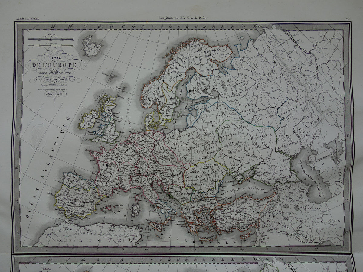 History of Europe ancient maps fall of the Roman Empire - Charlemagne 800 - Emperor Charles 5 1500 - original old map