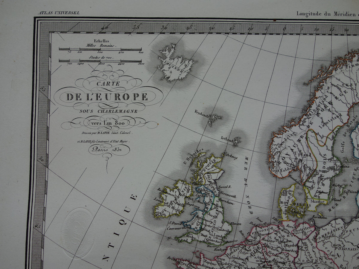 History of Europe ancient maps fall of the Roman Empire - Charlemagne 800 - Emperor Charles 5 1500 - original old map