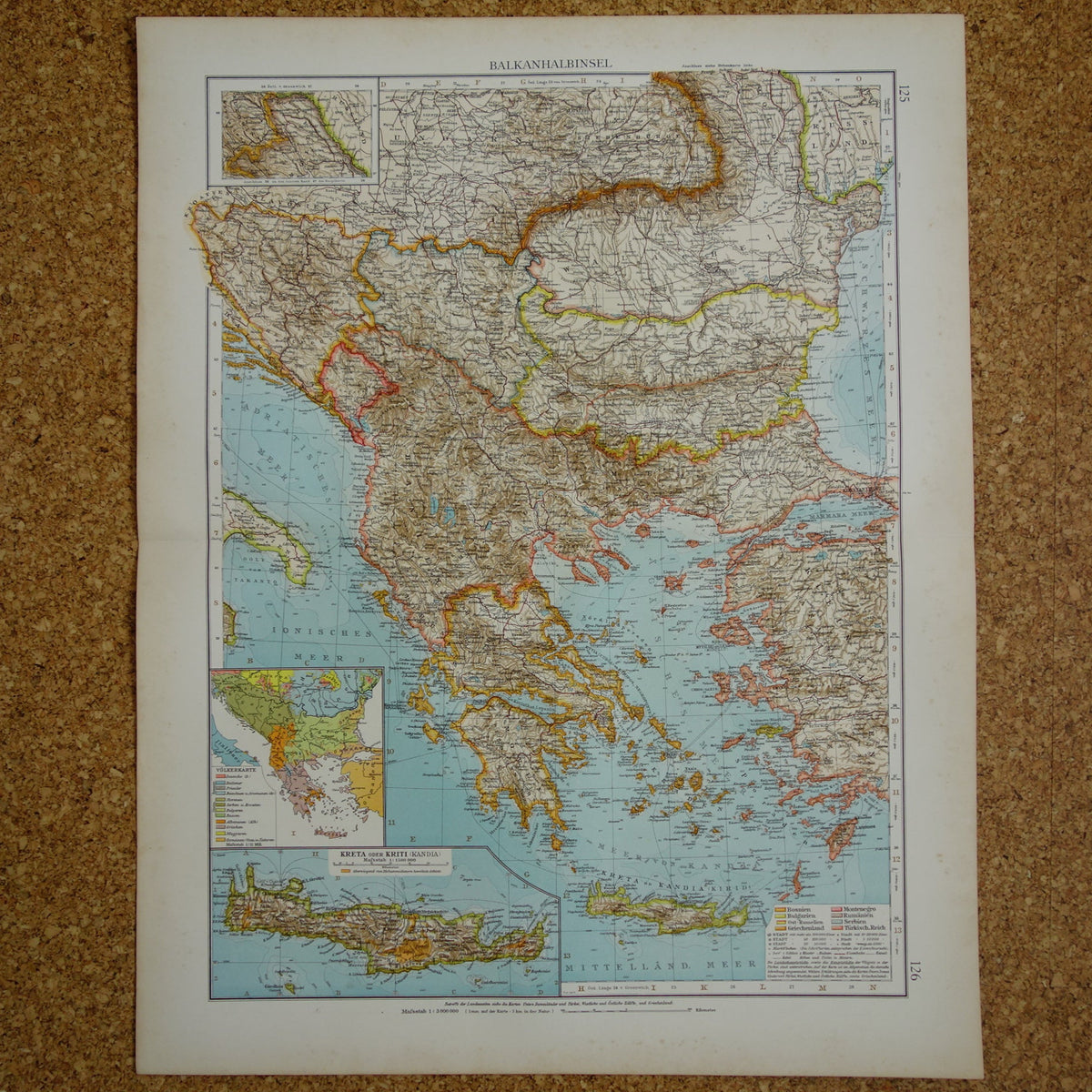 BALKANS old map of Greece European Turkey from 1910 original antique historical map of Romania Bulgaria Serbia Bosnia Montenegro Greece