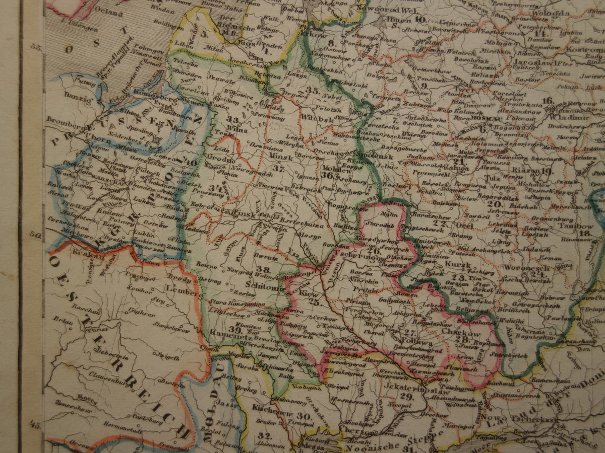 RUSSIA old map of Russian Empire in Europe antique map Poland Lithuania Ukraine with date - vintage maps