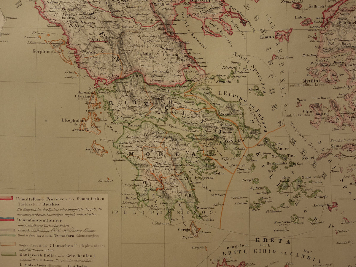 Large Old Map of the Balkans in 1856 with damage - Antique map European Turkey Serbia Greece hand colored vintage maps