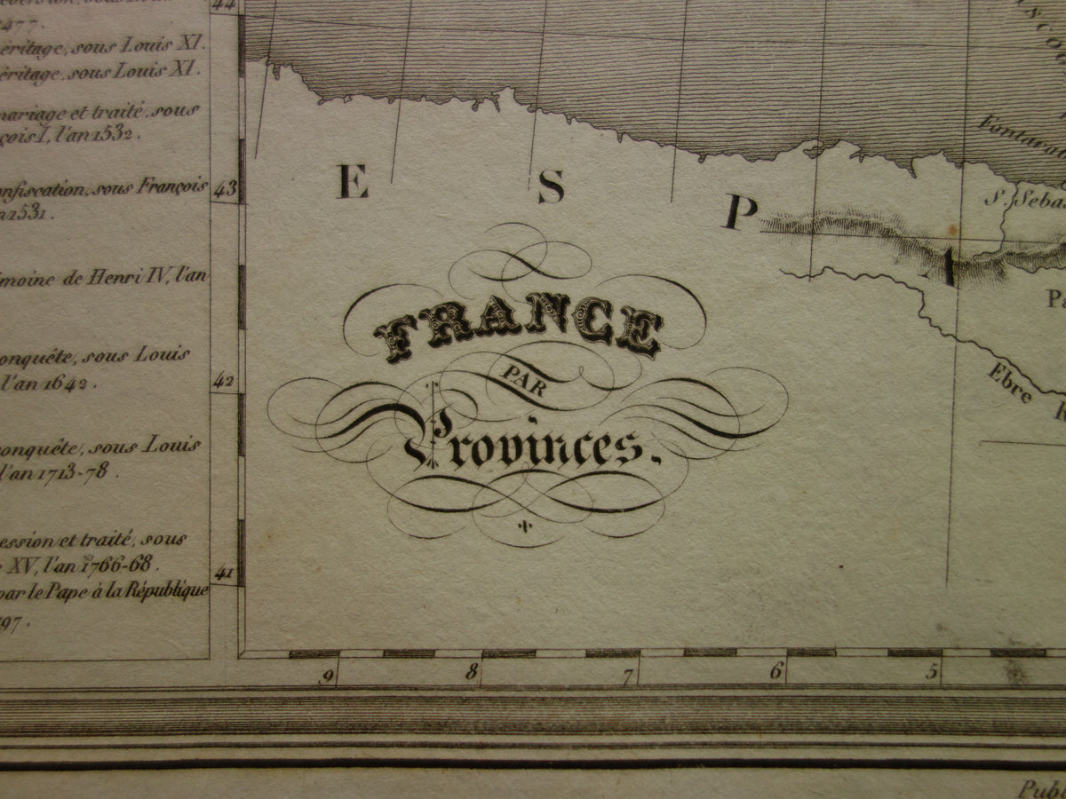 Antieke kaart van FRANKRIJK 180+ jaar oude Franse handgekleurde landkaart 1838