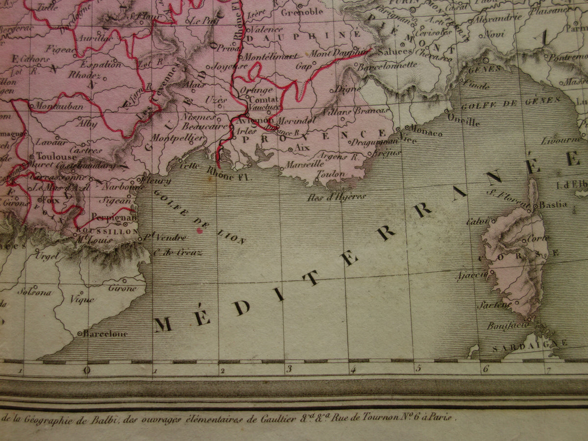 Antieke kaart van FRANKRIJK 180+ jaar oude Franse handgekleurde landkaart 1838