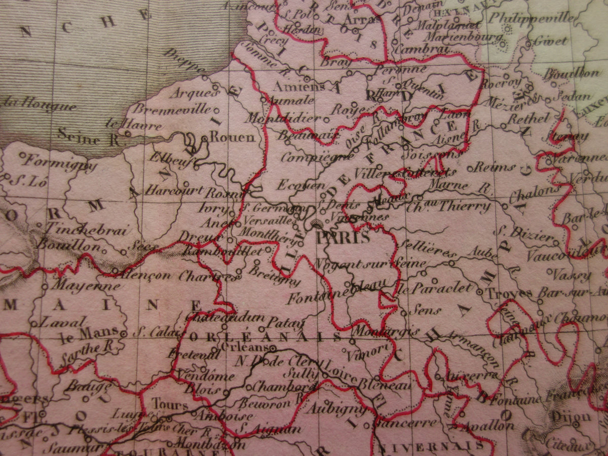 Antieke kaart van FRANKRIJK 180+ jaar oude Franse handgekleurde landkaart 1838