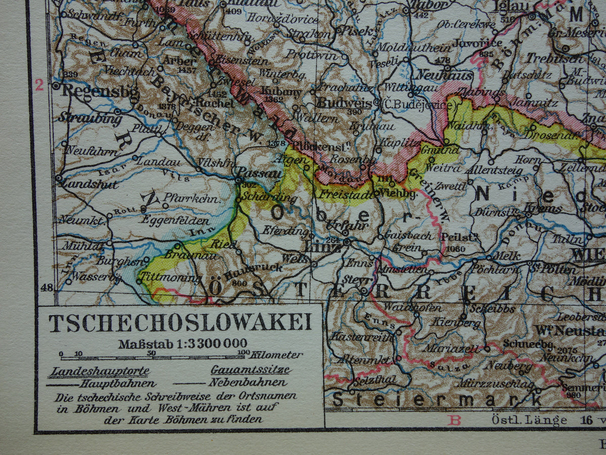 CZECHOSLOVAKIA old map of Czechia and Slovakia from 1928 original small vintage map Prague Bratislava