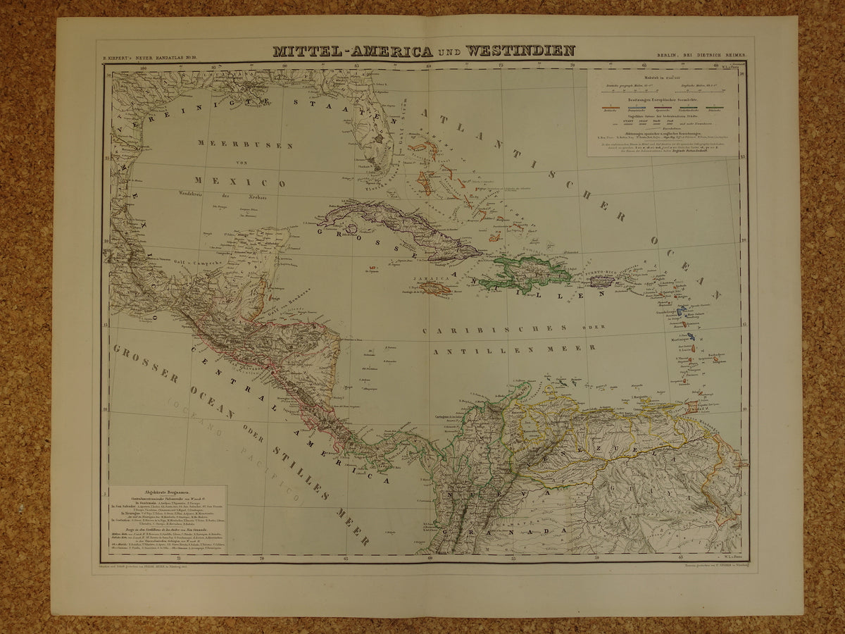 oude kaart van Caraïben en centraal Amerika in 1857 originele antieke landkaart Caraïbisch gebied Antillen Cuba Nicaragua vintage kaarten