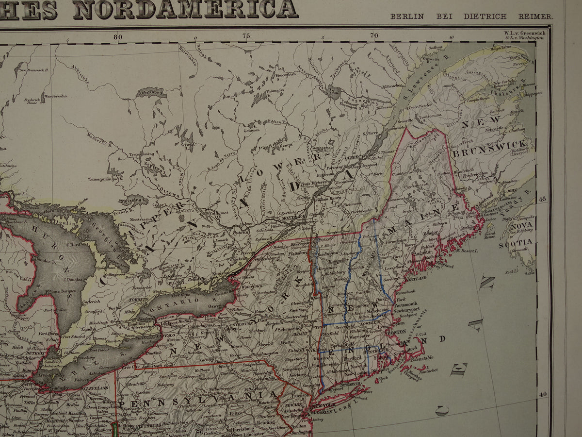 United States East Coast old map of USA in 1856 original antique map America vintage poster