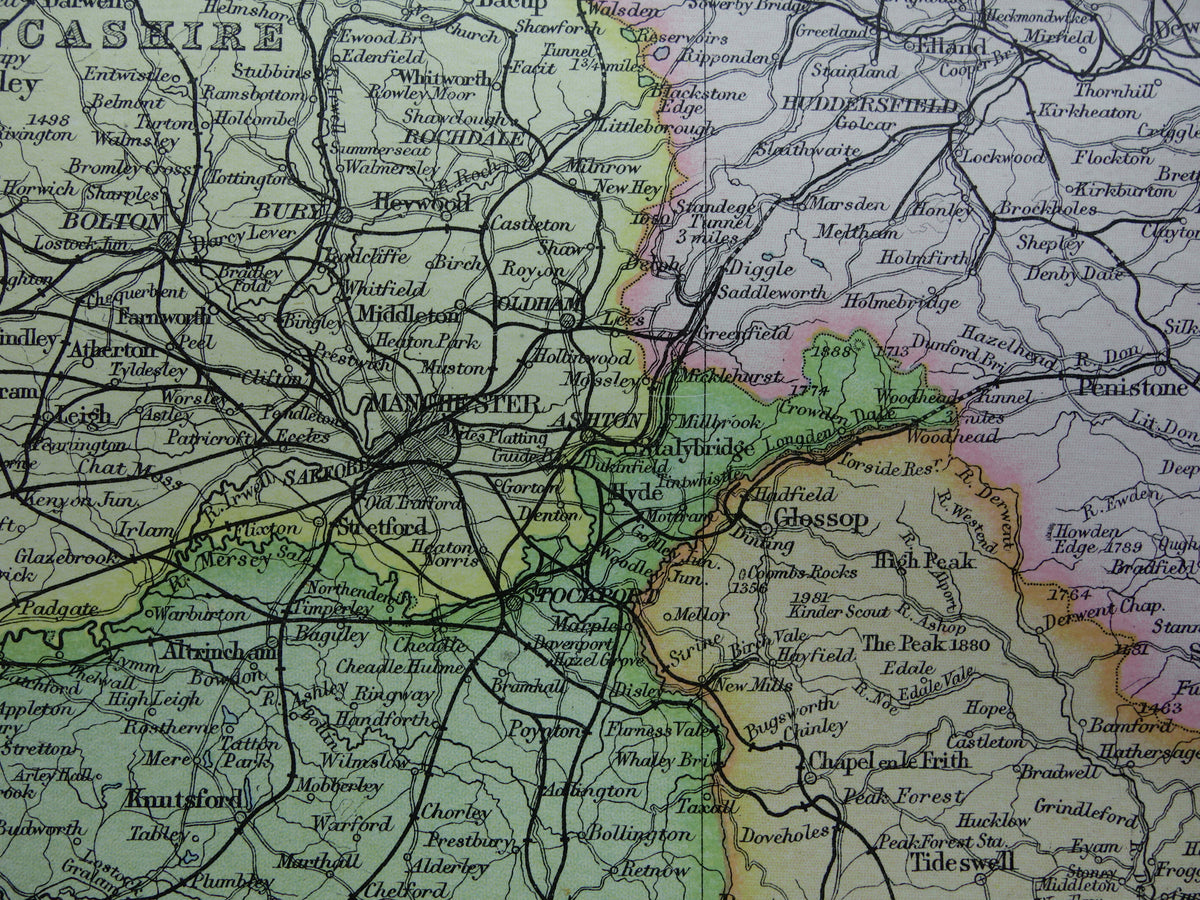 ENGELAND Oude kaart van Lincoln York Lancashire 1890 originele oude antieke Engelse landkaart