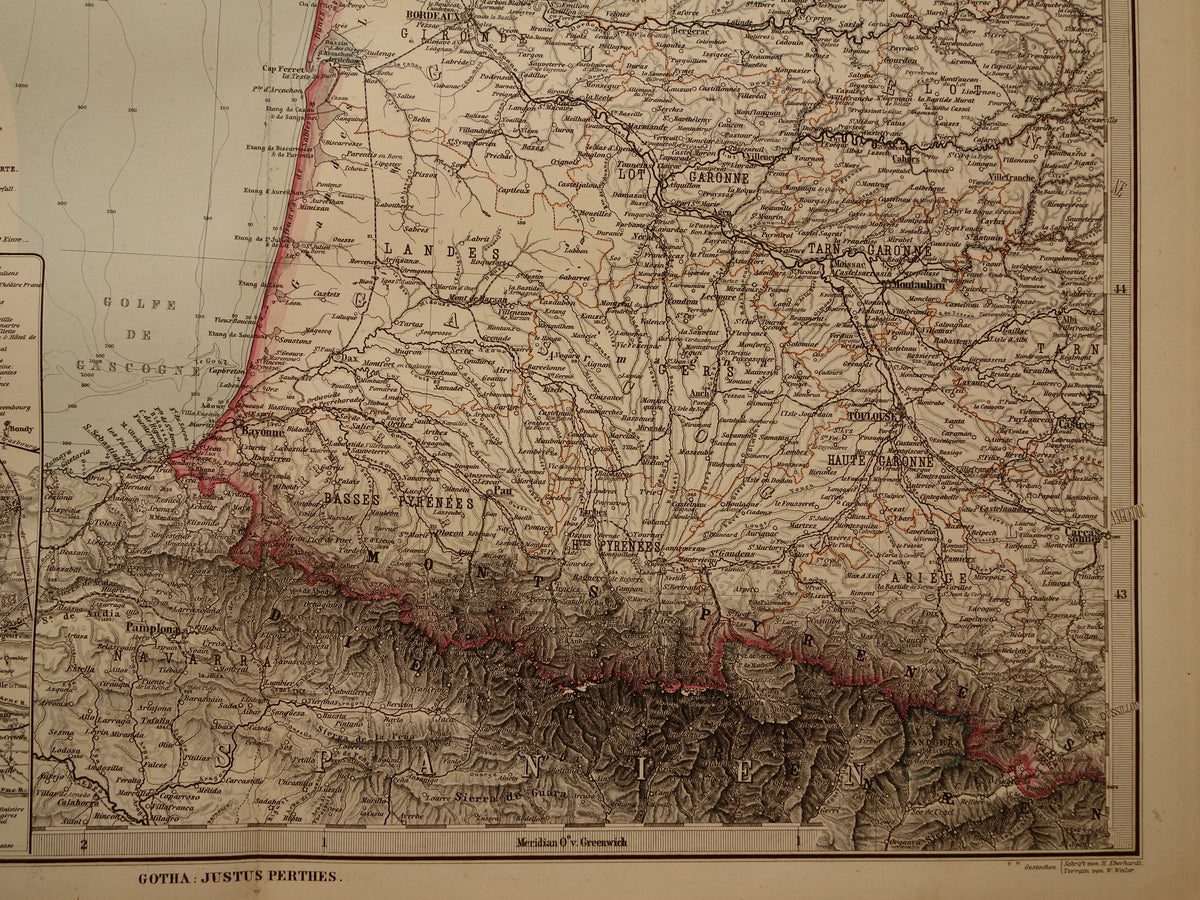 Large old map of France 1886 original antique map 74 x 92 cm with date vintage maps