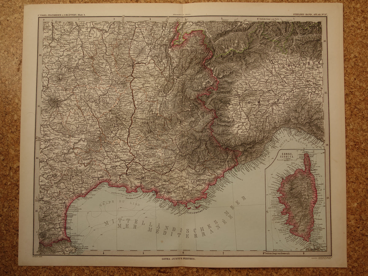 Large old map of France 1886 original antique map 74 x 92 cm with date vintage maps