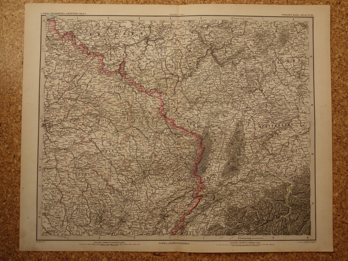 Large old map of France 1886 original antique map 74 x 92 cm with date vintage maps