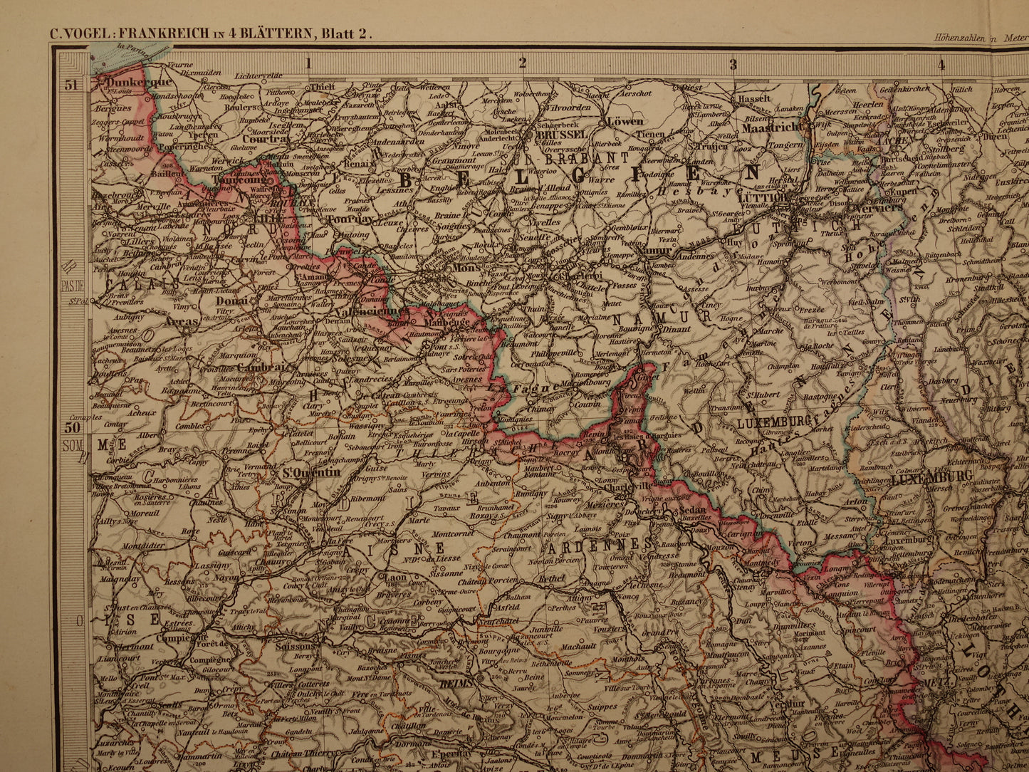 Grote oude landkaart van Frankrijk 1886 originele antieke kaart 74 x 92 cm met jaartal vintage landkaarten