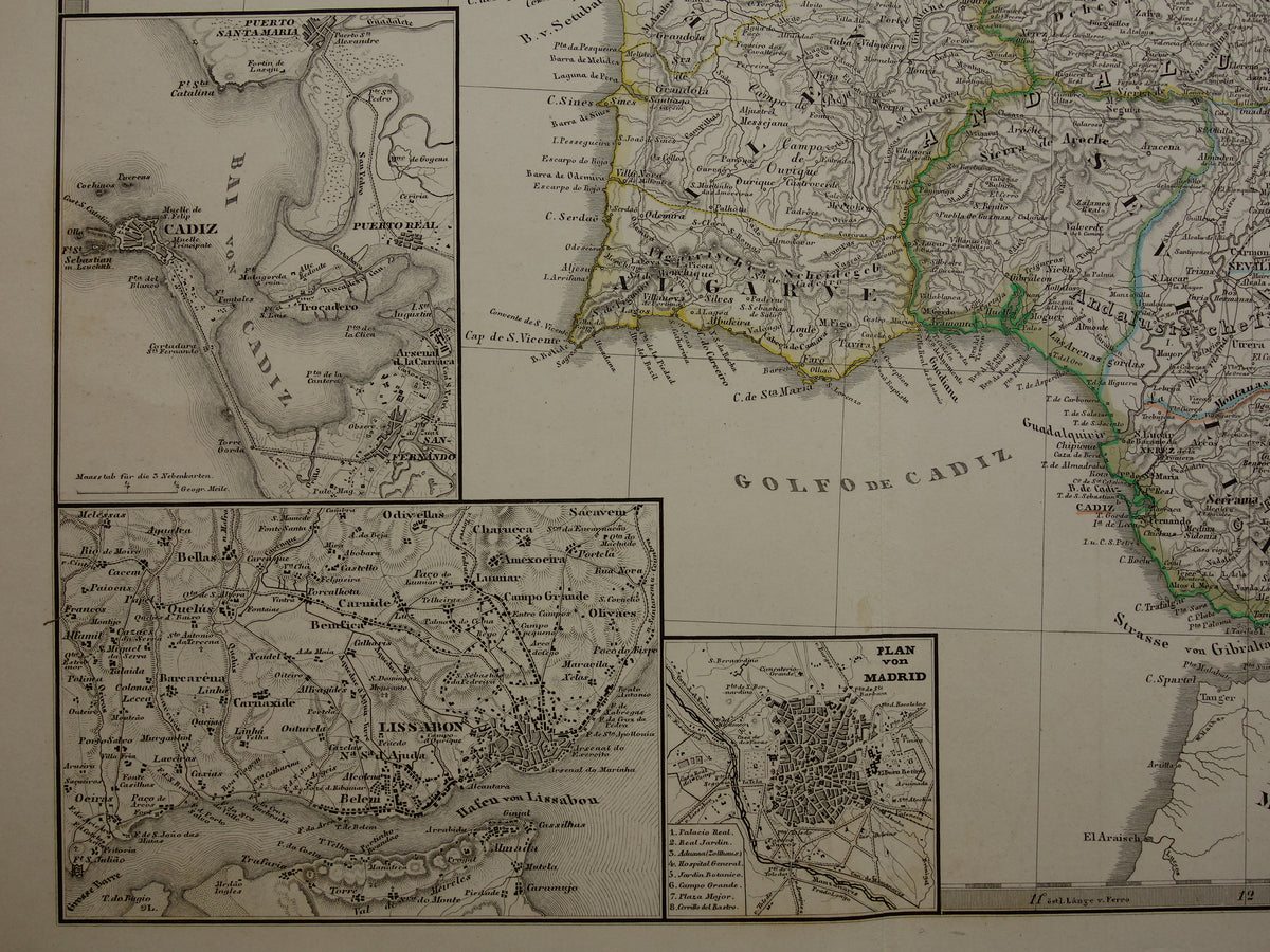 SPAIN Large old map of Spain and Portugal 1860 original antique map poster 73x89 cm with year