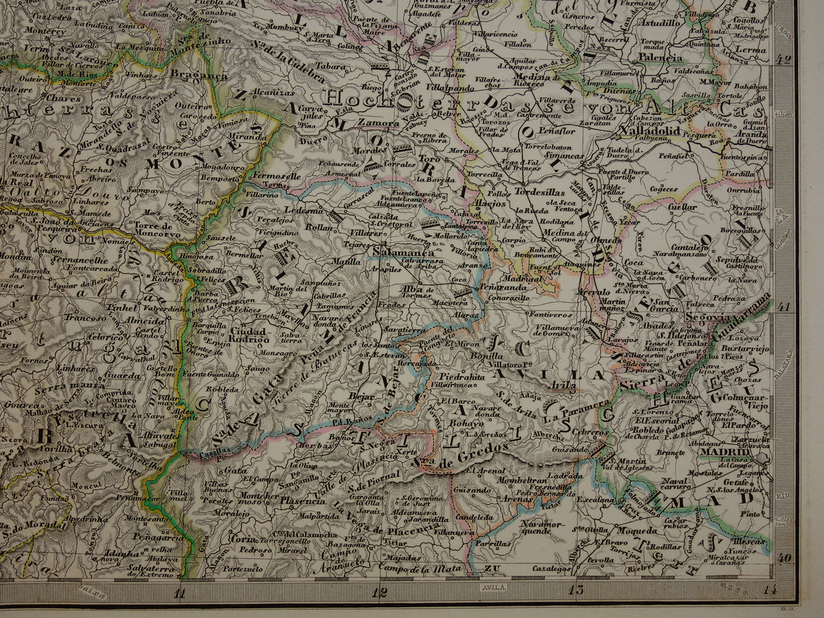 SPAIN Large old map of Spain and Portugal 1860 original antique map poster 73x89 cm with year