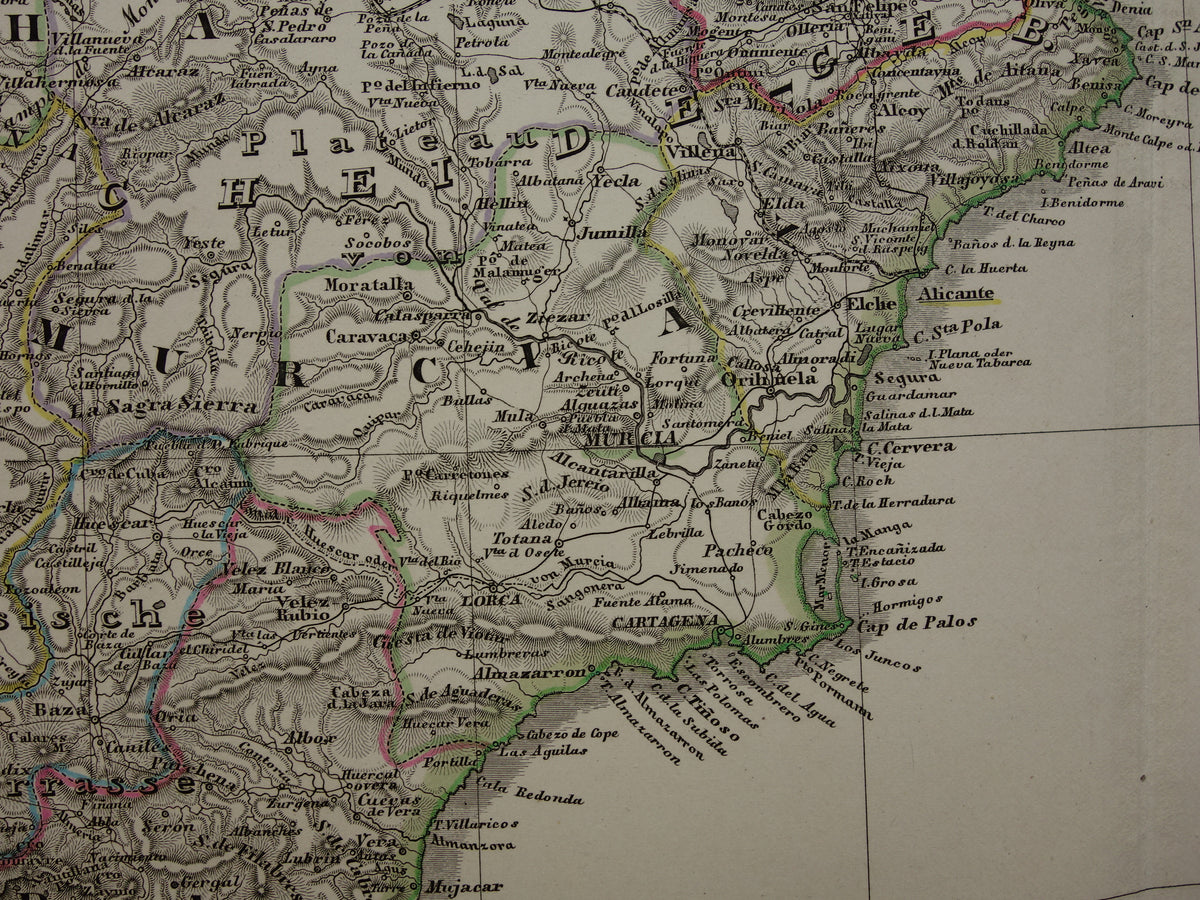 SPAIN Large old map of Spain and Portugal 1860 original antique map poster 73x89 cm with year
