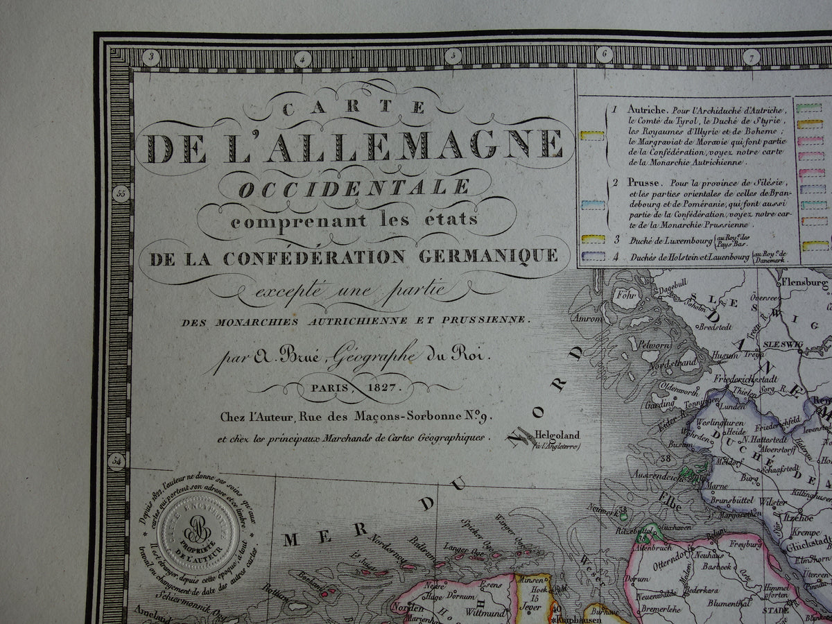carte de l'allemagne occidentale comprenant les etats de la confederation germanique brue atlas for sale