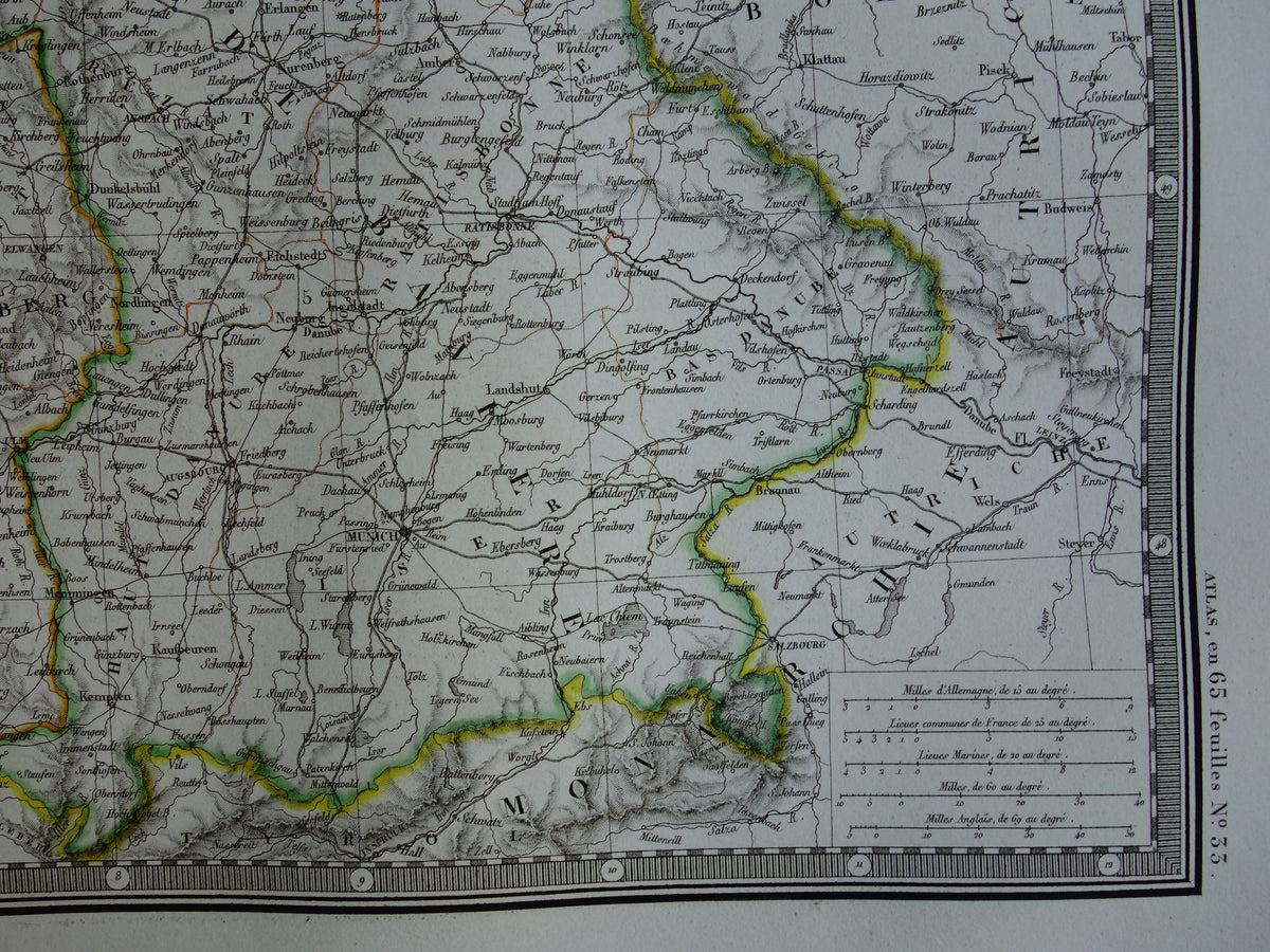 DUITSLAND grote oude Franse kaart van Duitse Bond / Confederatie in 1827 originele antieke handgekleurde landkaart poster