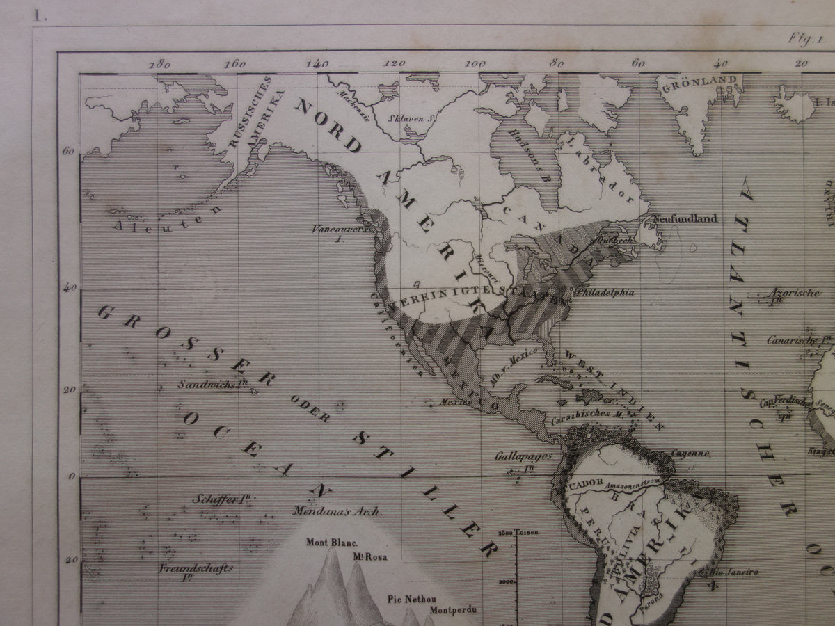 Antique WORLD MAP old map of the World from 1849 Agriculture Crops Agriculture