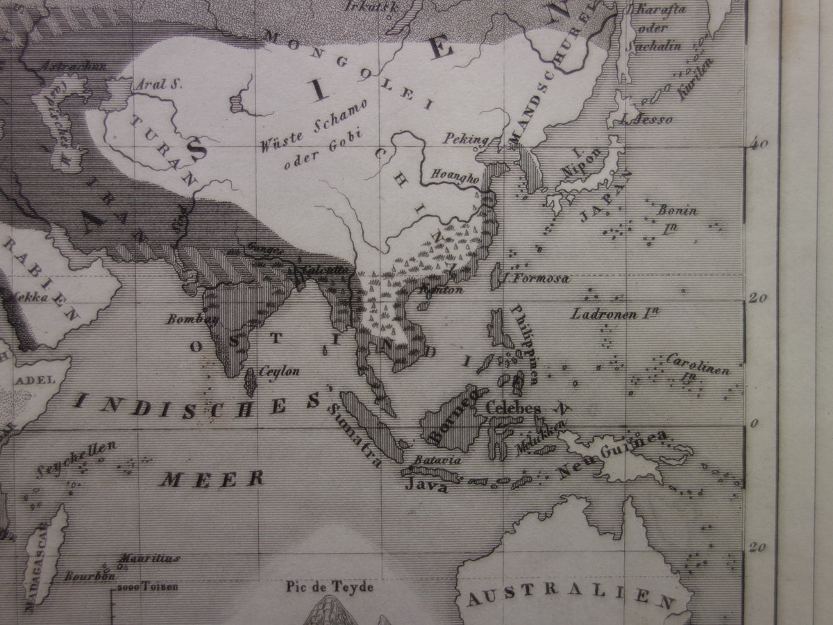 Antique WORLD MAP old map of the World from 1849 Agriculture Crops Agriculture