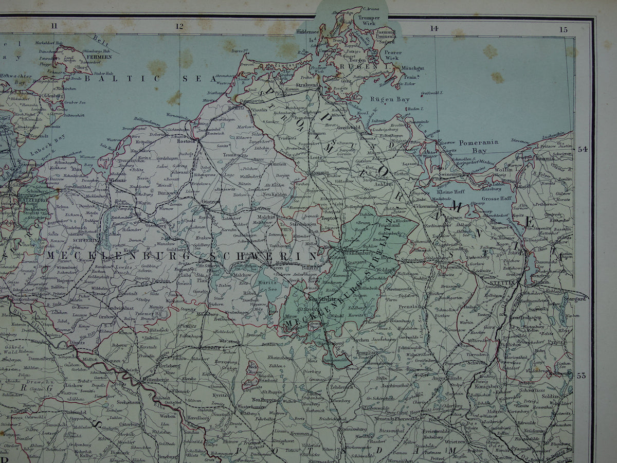 GERMANY Large old map of Northern Germany from 1890 original antique historical map