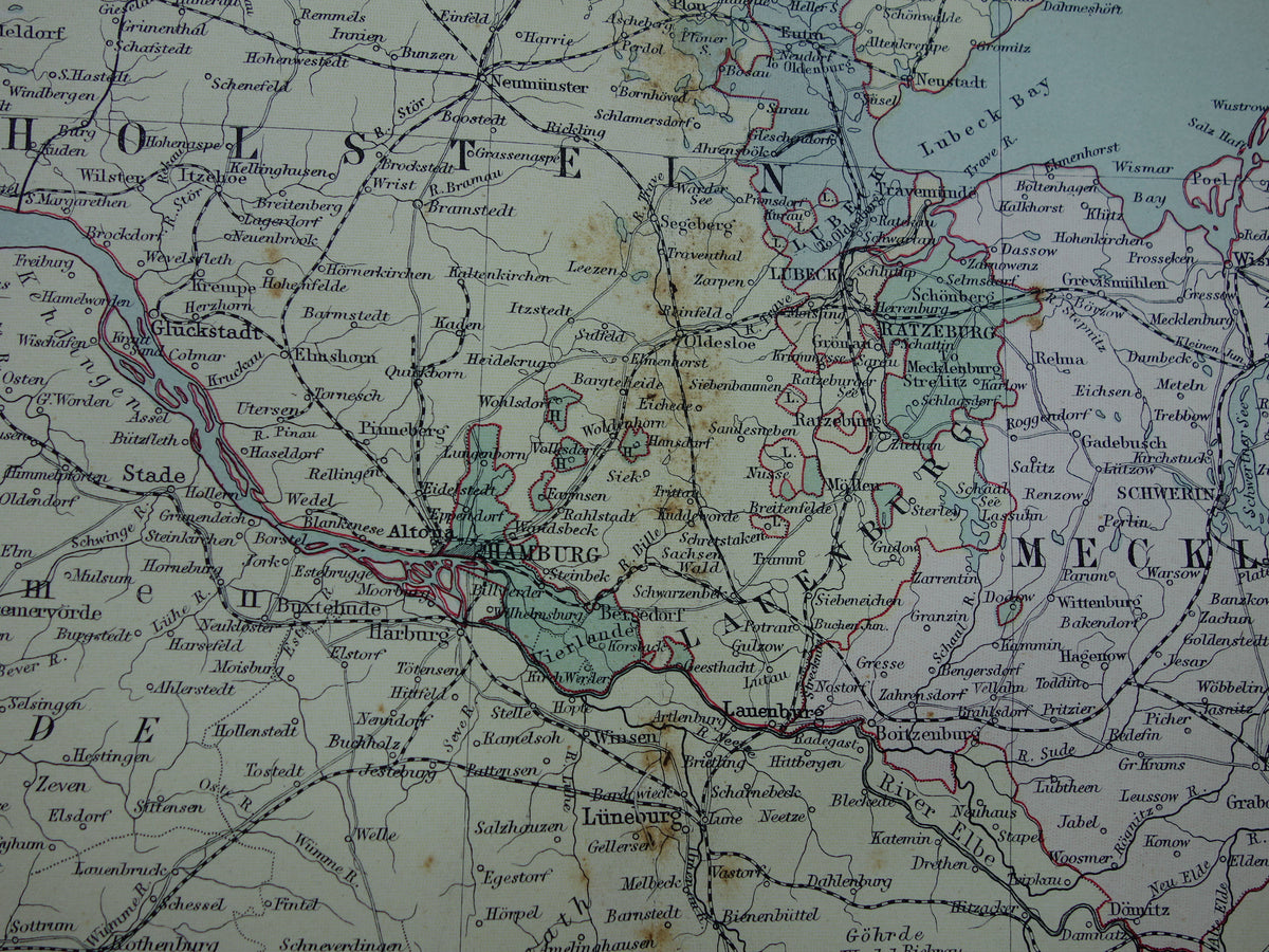 GERMANY Large old map of Northern Germany from 1890 original antique historical map