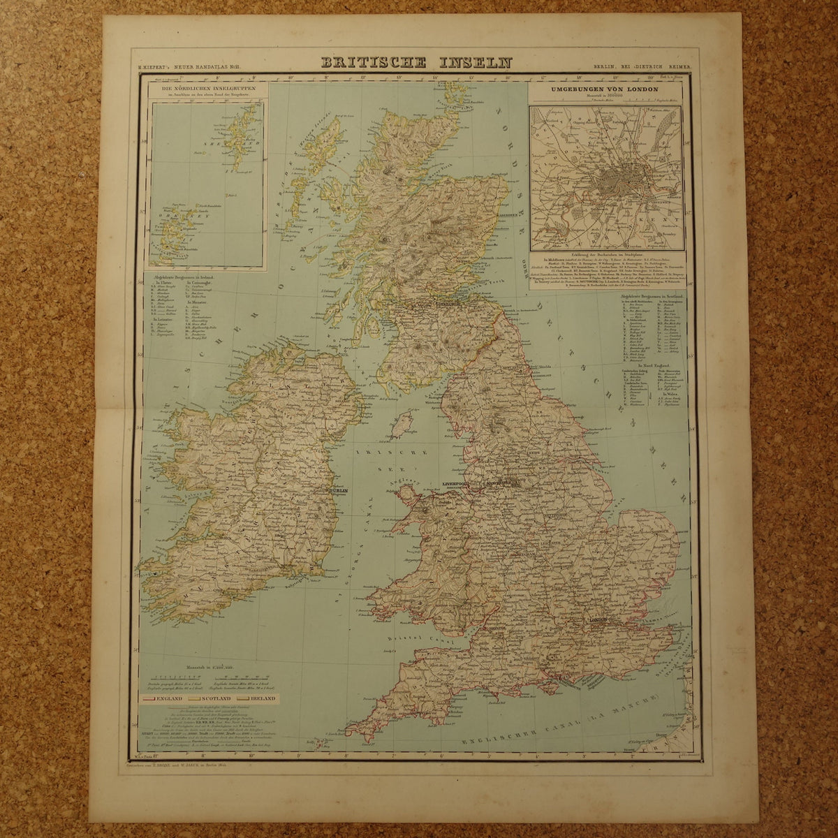 Grote landkaart van Engeland Wales Schotland en Ierland in 1855 originele antieke kaart vintage poster met jaartal