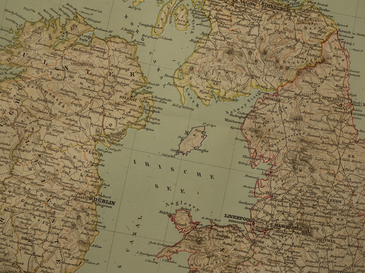 Grote landkaart van Engeland Wales Schotland en Ierland in 1855 originele antieke kaart vintage poster met jaartal