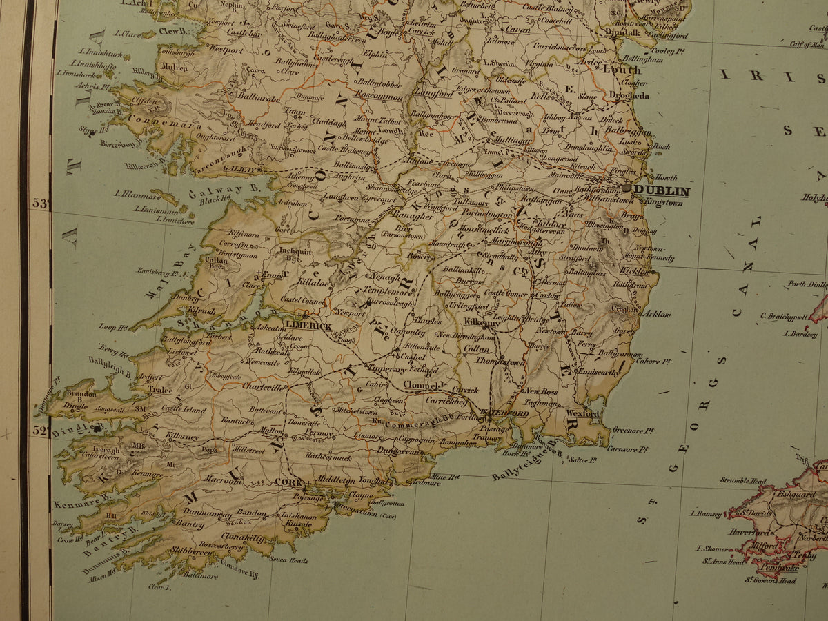 Grote landkaart van Engeland Wales Schotland en Ierland in 1855 originele antieke kaart vintage poster met jaartal