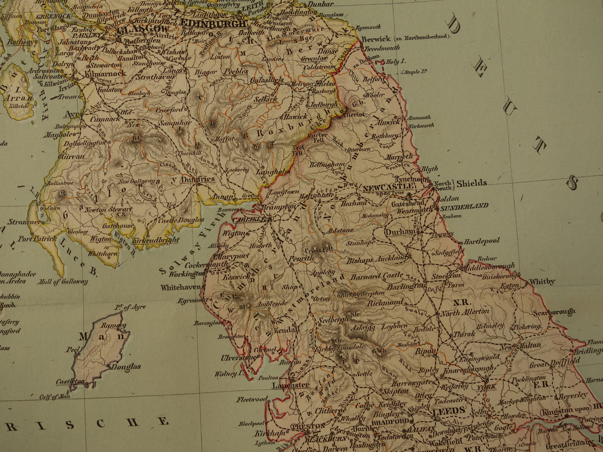 Grote landkaart van Engeland Wales Schotland en Ierland in 1855 originele antieke kaart vintage poster met jaartal