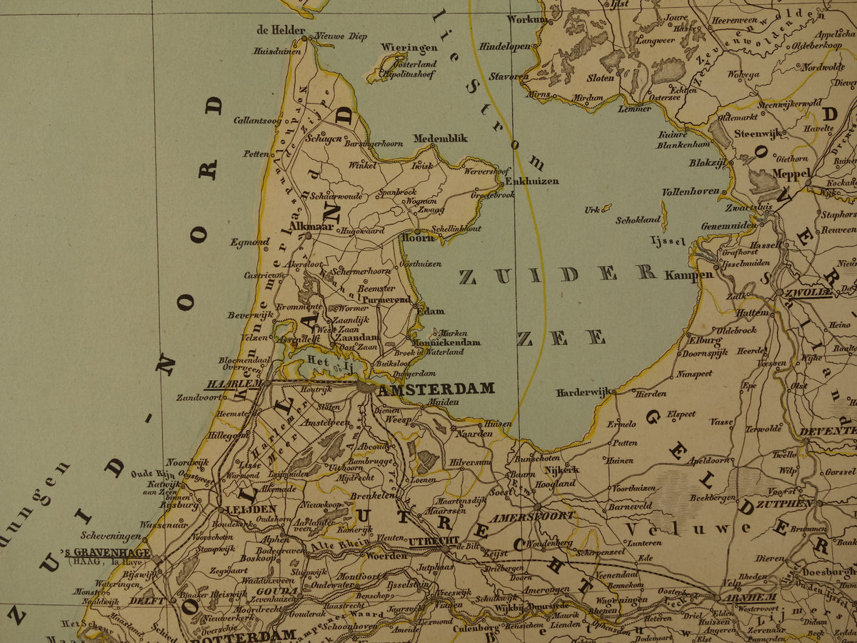 Old map of the Netherlands and Belgium from 1860 original antique large hand-colored map
