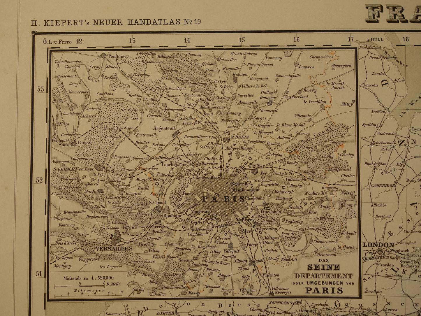 Antique map of France in 1856 original old map poster with year/date Paris large format