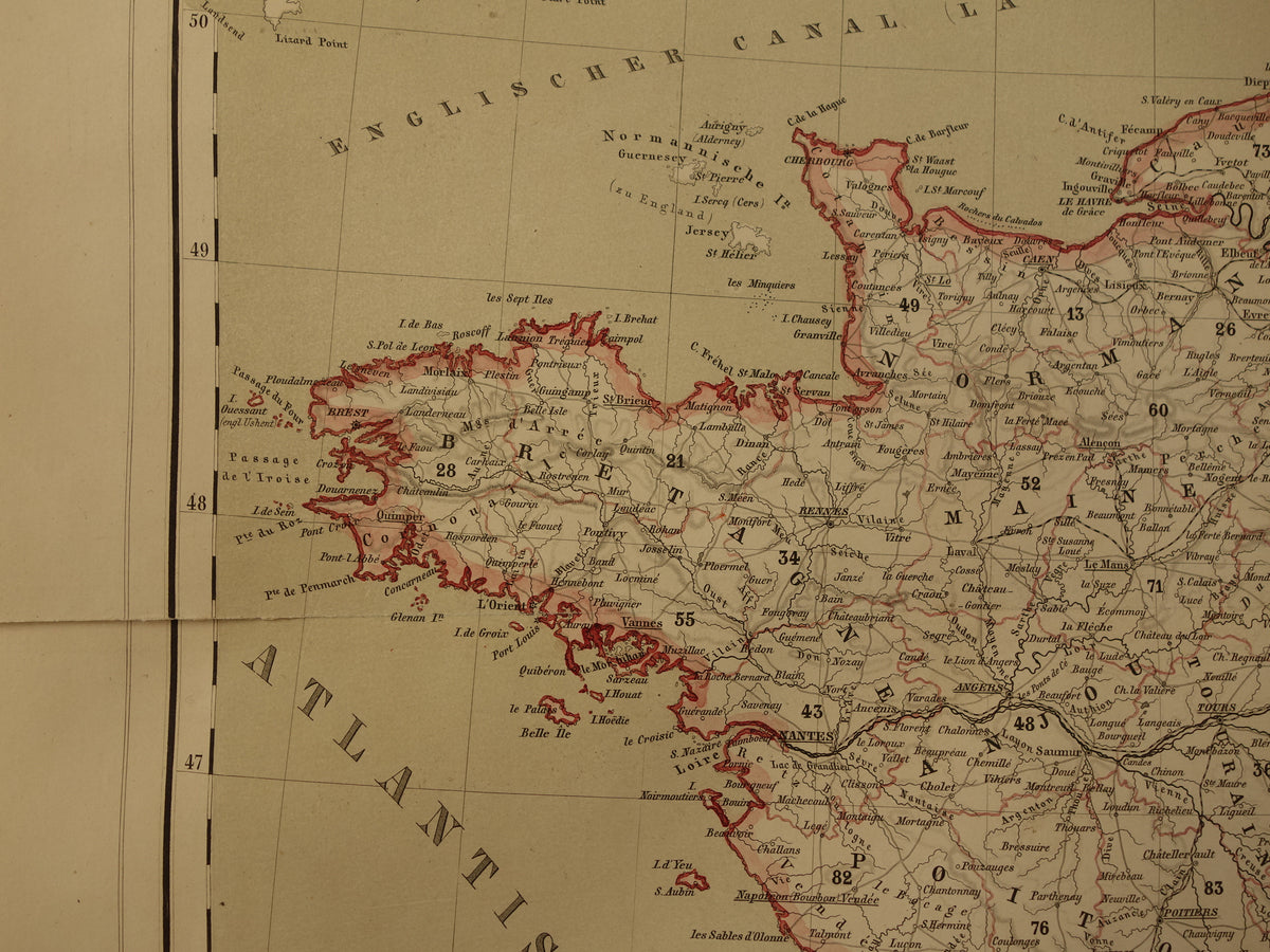 Antique map of France in 1856 original old map poster with year/date Paris large format