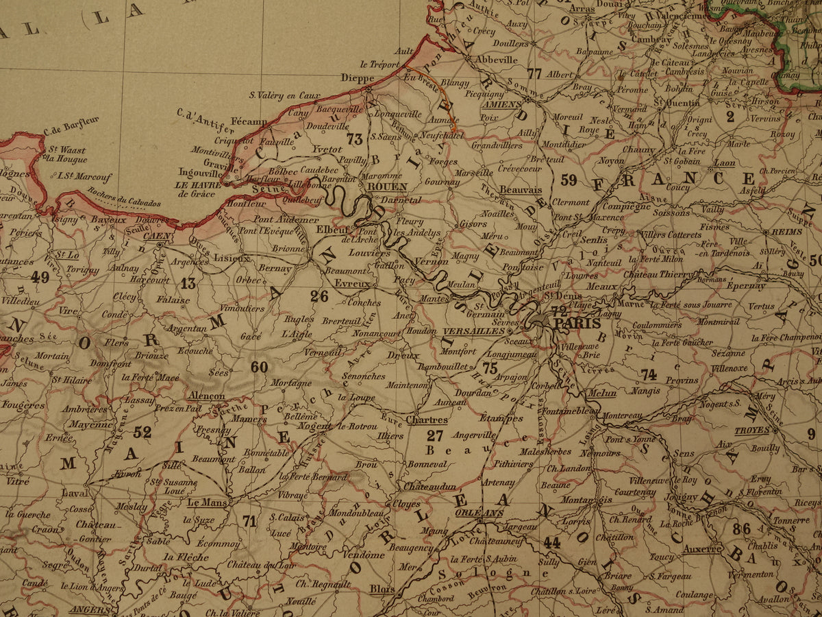 Antique map of France in 1856 original old map poster with year/date Paris large format